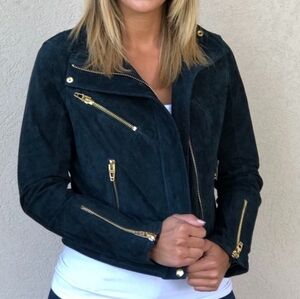 Blank NYC Black Suede Moto Jacket with Gold Hardware